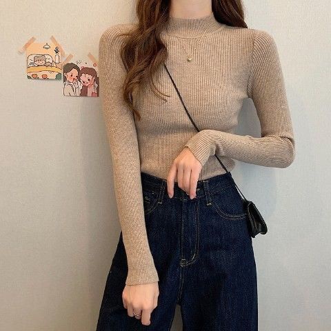 Áo Dệt Kim Mỏng Cổ Cao Tay Dài Màu Trơn Thời Trang Thu Đông Hàn Quốc Mới