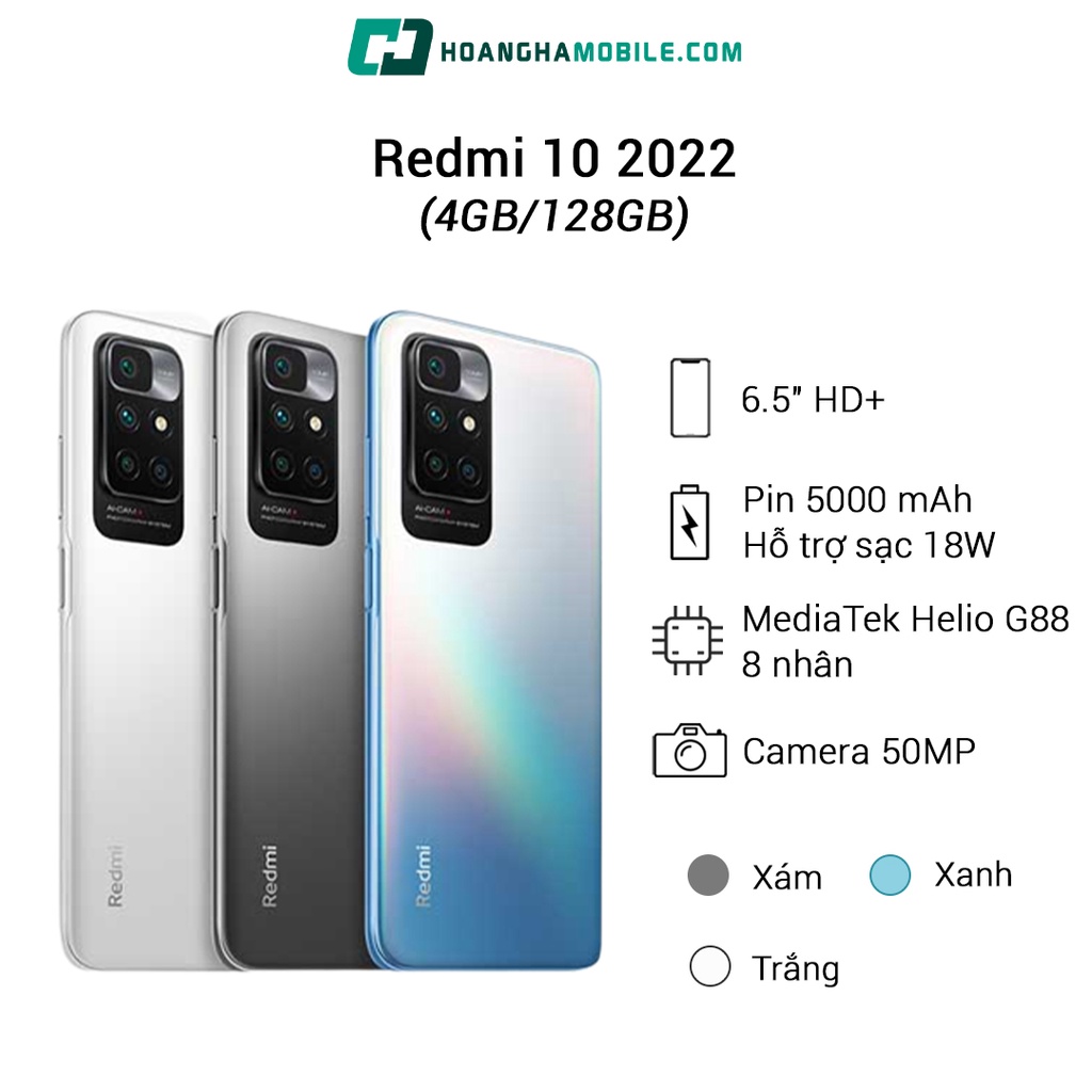 Điện Thoại Xiaomi Redmi 10 2022 4GB/128GB | Pin 500mAh Bảo Hành Chính Hãng - Hoàng Hà Mobile