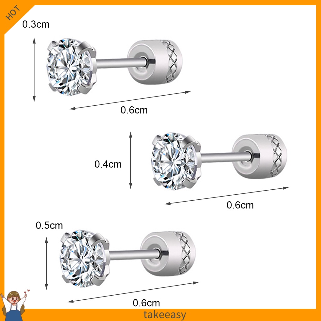 Bông Tai Thép Titan Đính Đá Zircon Tròn Thời Trang Cho Nam Và Nữ