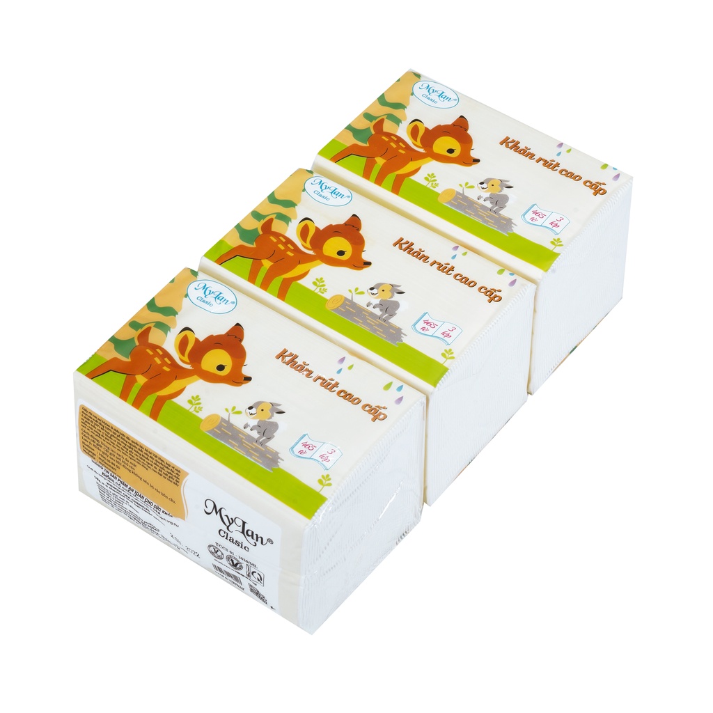 LỐC 3 gói, giấy rút cao cấp Mylan con nai 3 lớp, 465 tờ/gói