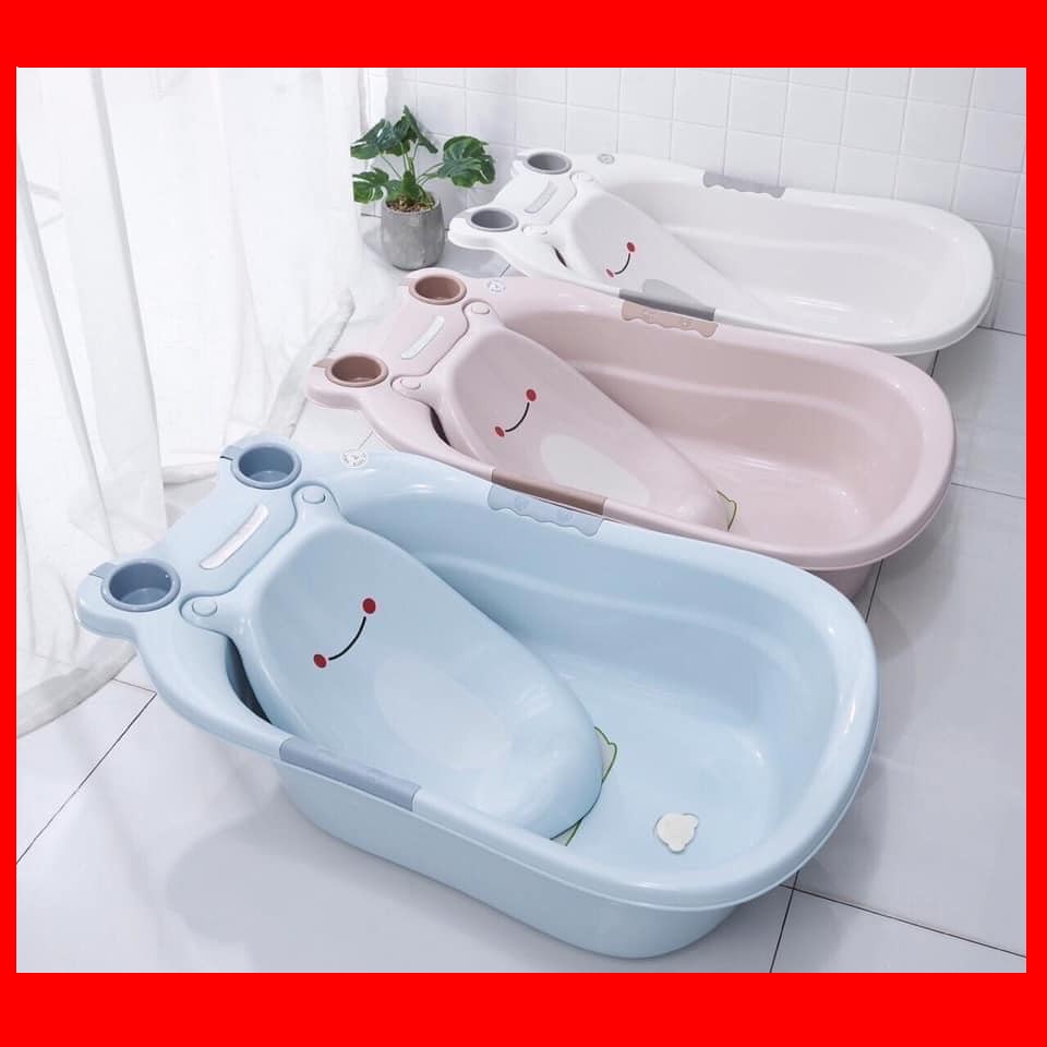 Chậu tắm và gội đầu vệ sinh cho bé ,hình chú ếch con ngộ nghĩnh - Chậu có máng đỡ và van thoát nước