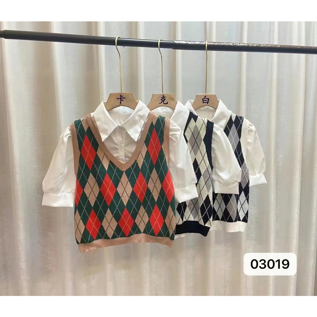 Aphrod Áo sweater Dệt Kim Giả Hai Lớp Phối Màu Tương Phản retro Cao Cấp