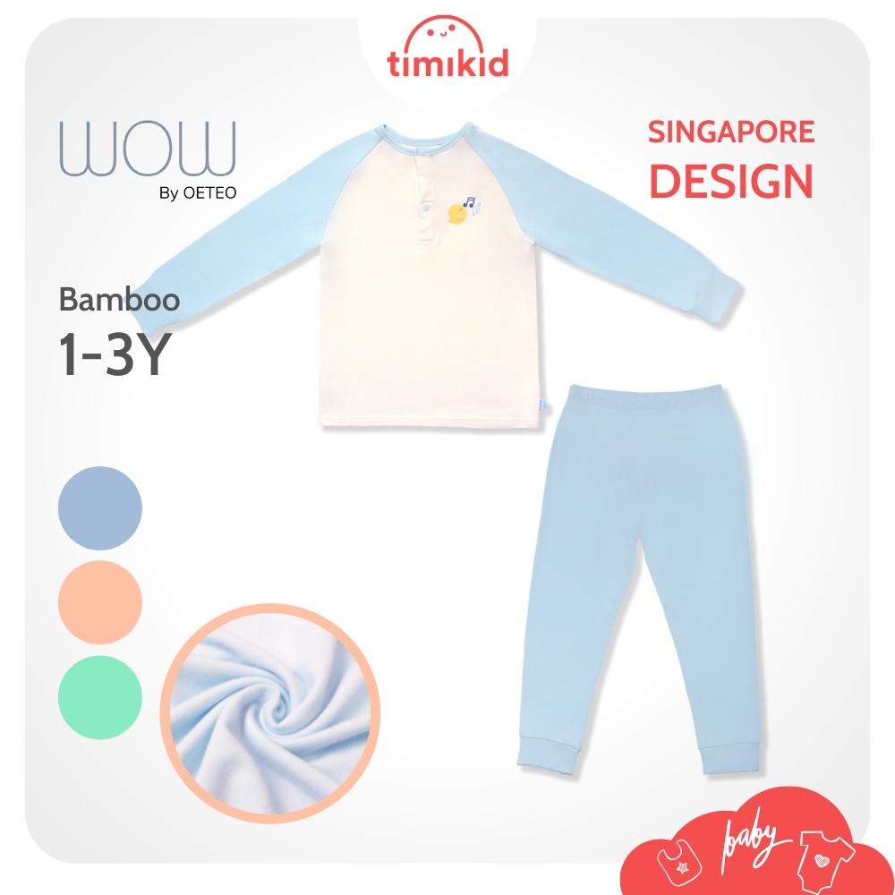 Bộ Thun Sợi Tre Dài Tay Wow By Oeteo Cho Bé Trai, Bé Gái Từ 1 Đến 3 Tuổi Vải Bamboo Mềm Mại - Timikid