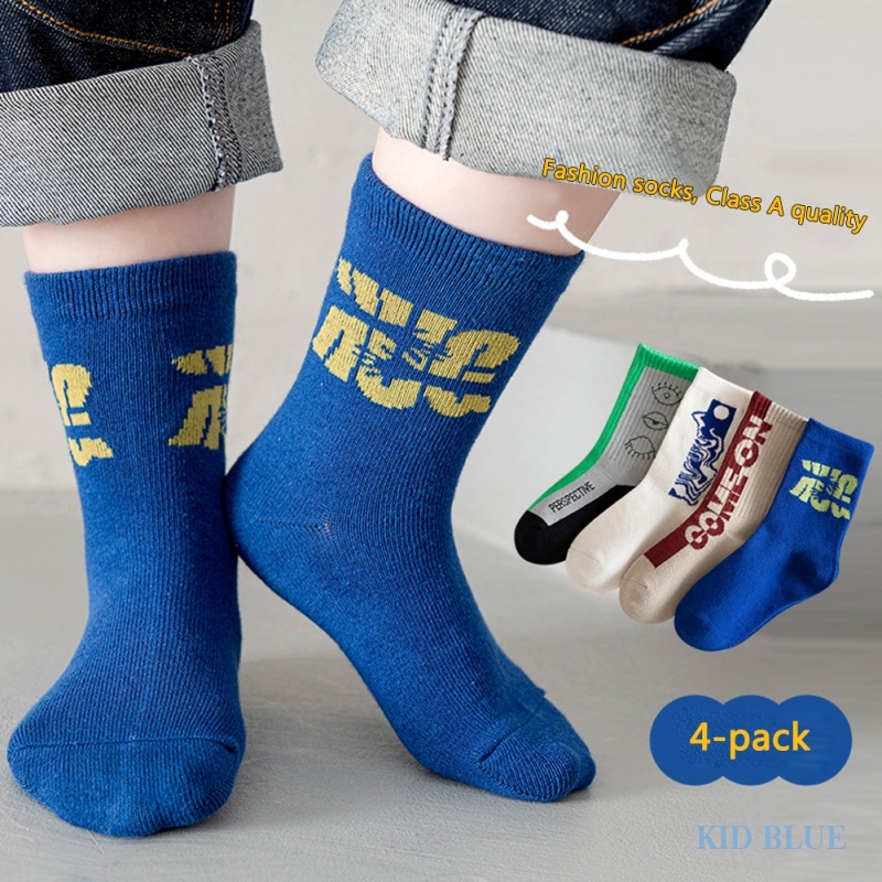 Set 4 Đôi Tất Cổ Cao In Chữ Hoạt Hình Dễ Thương Cho Bé