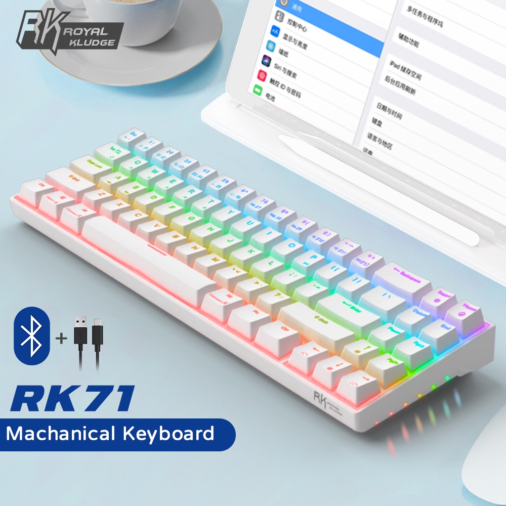 Bàn phím chơi game cơ ROYAL KLUDGE RK71 2 chế độ Không dây Bluetooth/Có dây USB 70% nhỏ gọn 71 phím Đèn nền RGB với phần mềm Hot Swap Red/Nâu/Blue Switch cho Android/Win/Mac