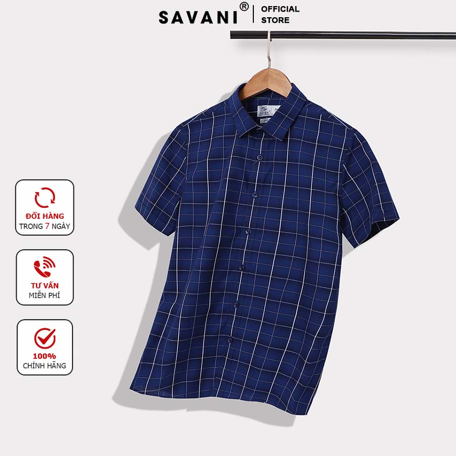 Áo sơ mi nam ngắn tay kẻ sọc SAVANI trẻ trung, lịch lãm, vải sợi Bạc Hà không nhăn, thoáng mát MSS0102