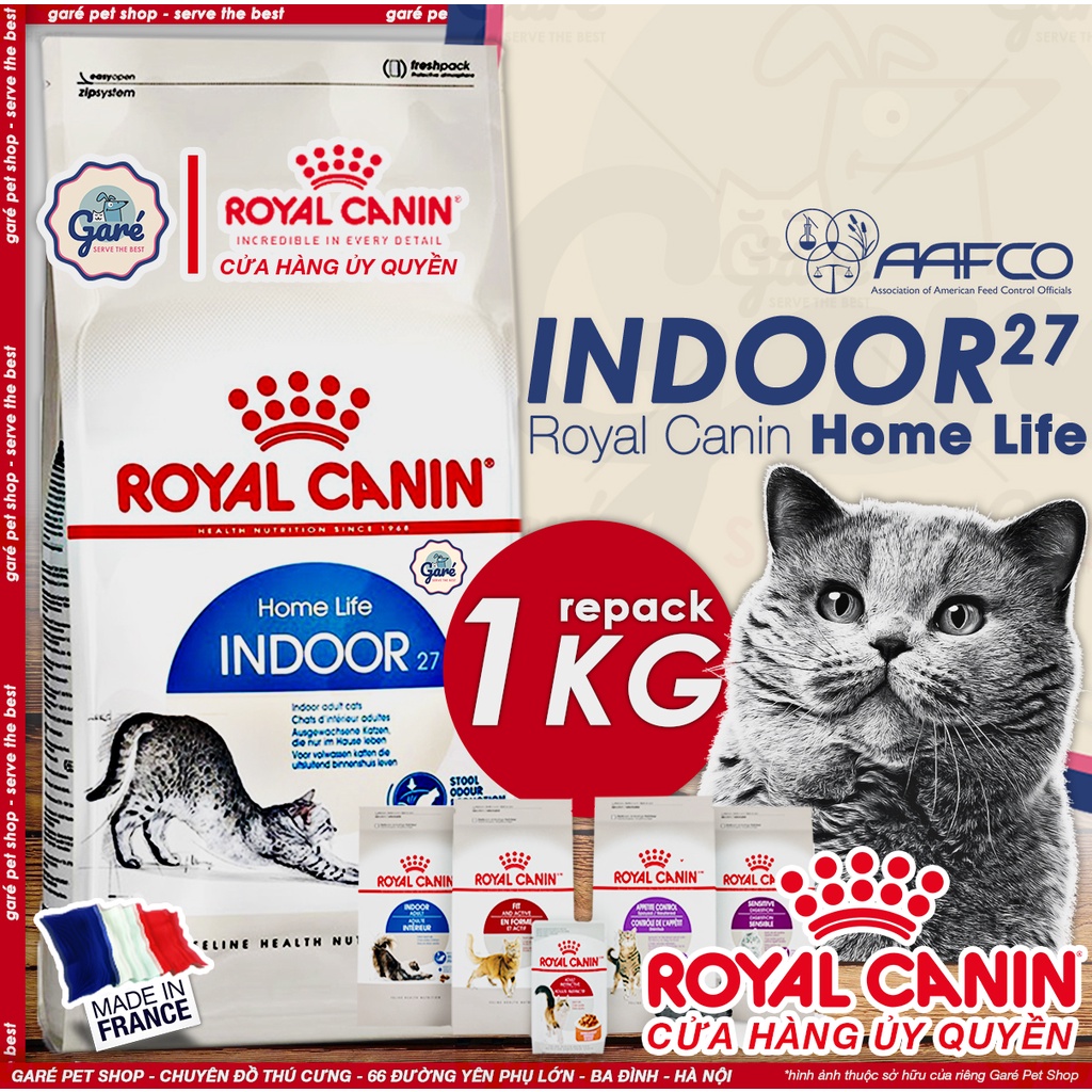 ZIP - Hạt mèo Indoor 27 Royal Canin Mèo trên 12 tháng tuổi môi trường ít vận động trong nhà nhập Pháp repack