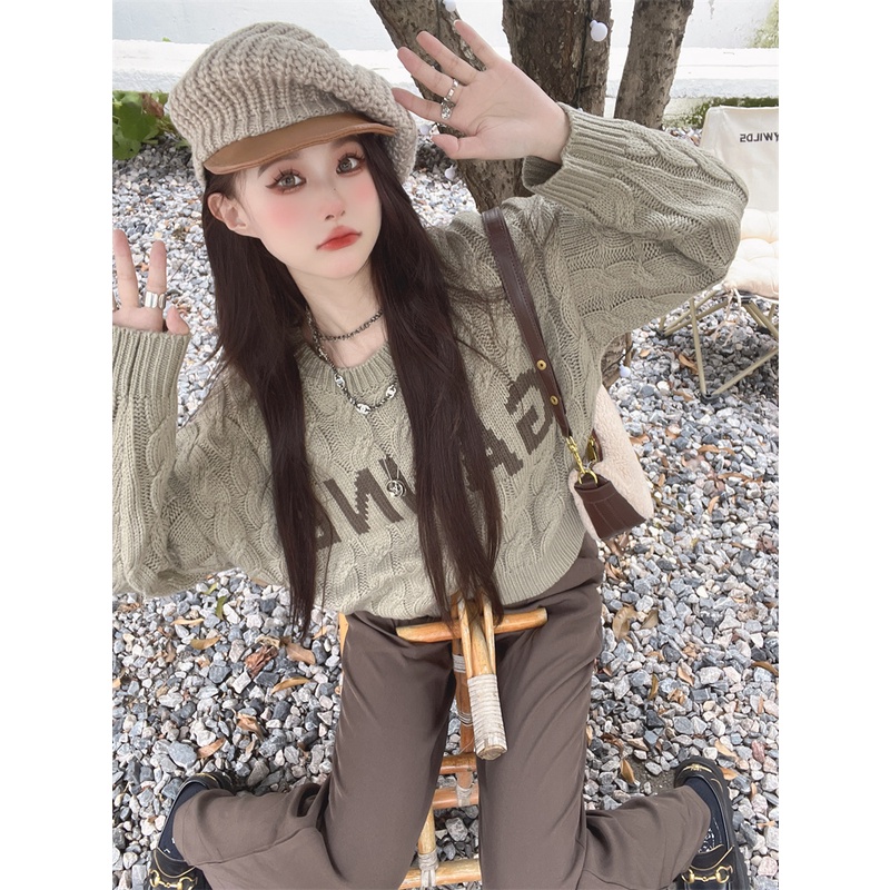 Porozi  Áo Sweater Tay Dài Cổ Tròn In Chữ Kiểu Hàn Quốc Xinh Xắn Cho Nữ