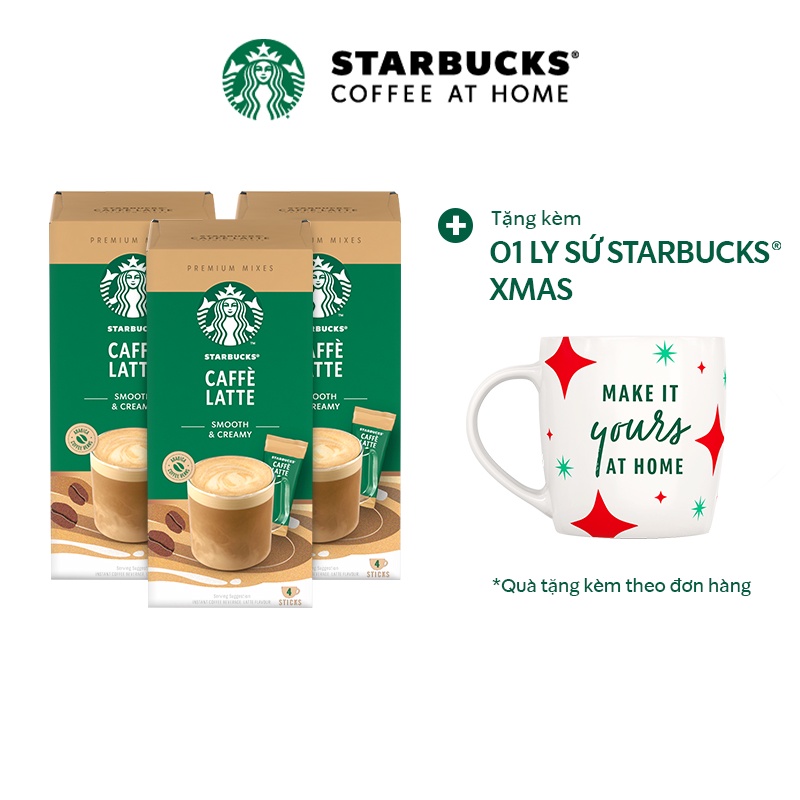 Combo 3 Hộp Cà phê hoà tan cao cấp Starbucks® Caffè Latte (Hộp 4 gói x 14g)