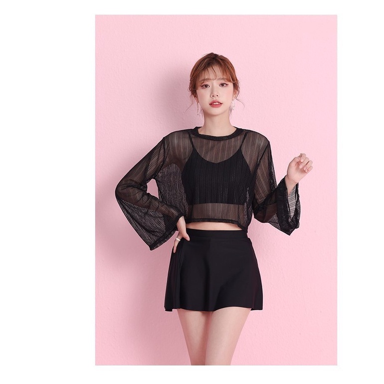 Áo lưới tay dài nữ thời trang, mặc kèm áo bra hai dây siêu đẹp, hack dáng