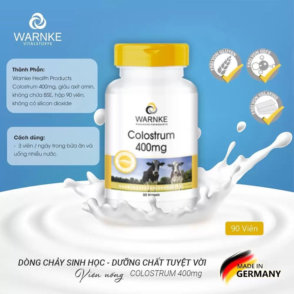 Sữa non hàm lượng cao hỗ trợ TĂNG TIẾT SỮA  #Warnke41509 COLOSTRUM 400MG 90 viên