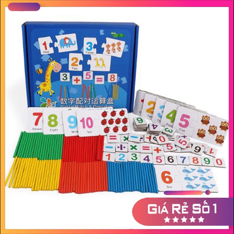 Bộ giáo cụ que tính học toán và thẻ ghép số học phép tính tư duy, giáo cụ Montessori cho bé