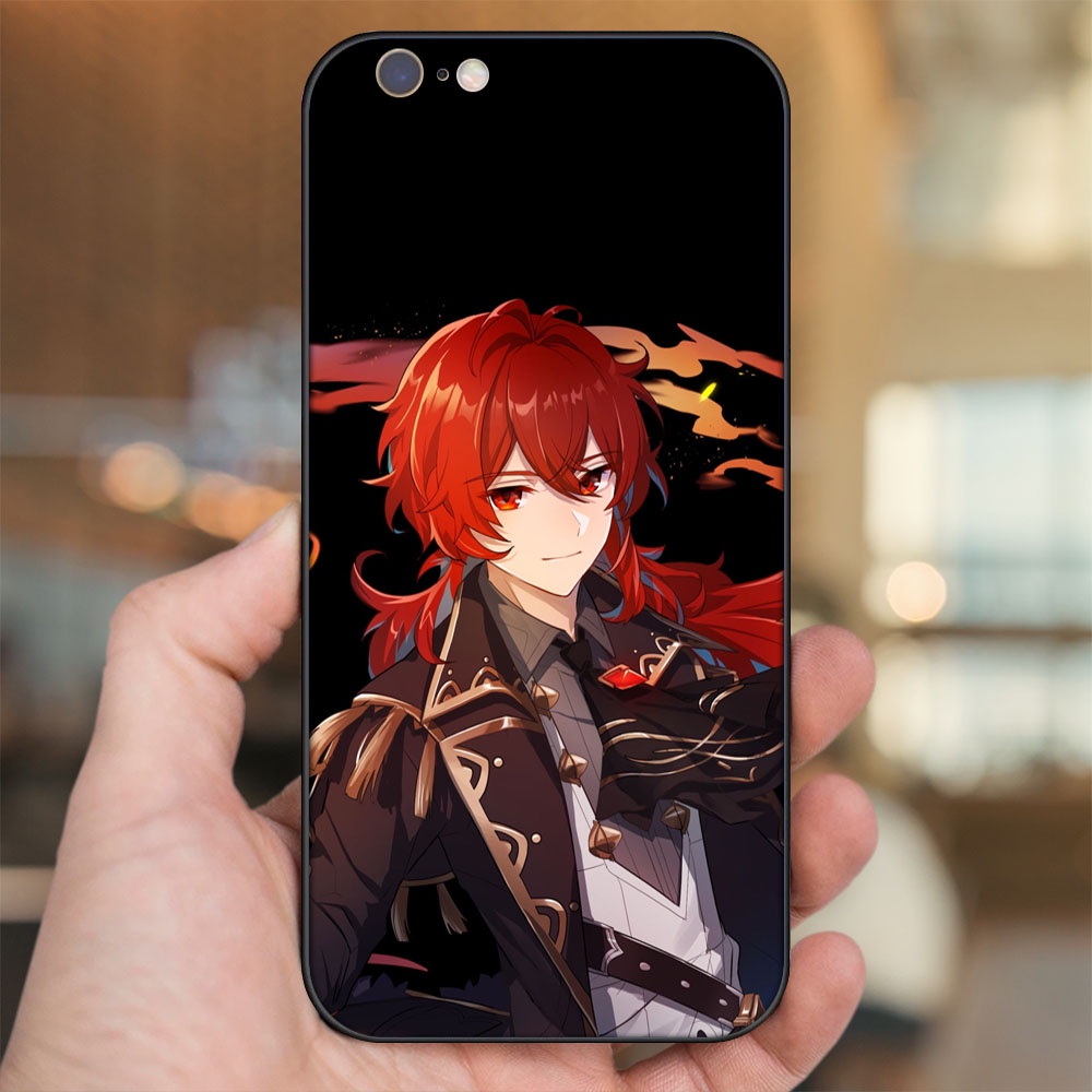 Ốp lưng iPhone 6, 6s dẻo đen cạnh vuông in hình Diluc Genshin Impact