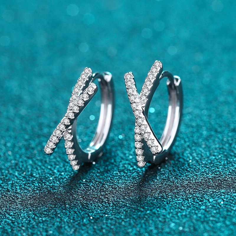 Kim Cương Nhân Tạo Moissanite 925 Bông tai bạc D màu Mosan khoan có thể vượt qua bút khoan, chéo bông tai vòng tròn
