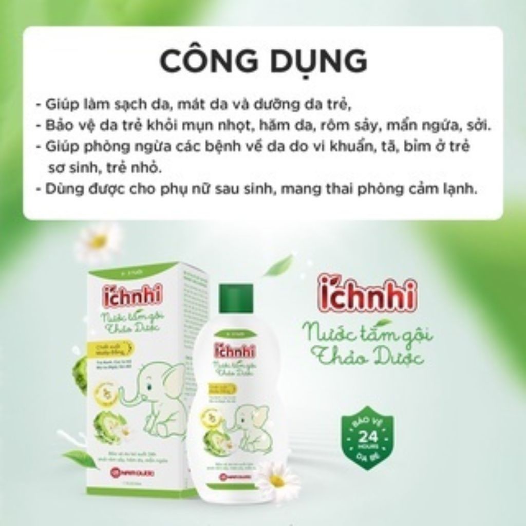 [ Combo 3 chai ] Nước tắm gội thảo dược Ích Nhi lọ 230ml (0-3 tuổi) bảo vệ bé suốt 24h ngừa rôm sảy, hăm da, mẩn ngứa