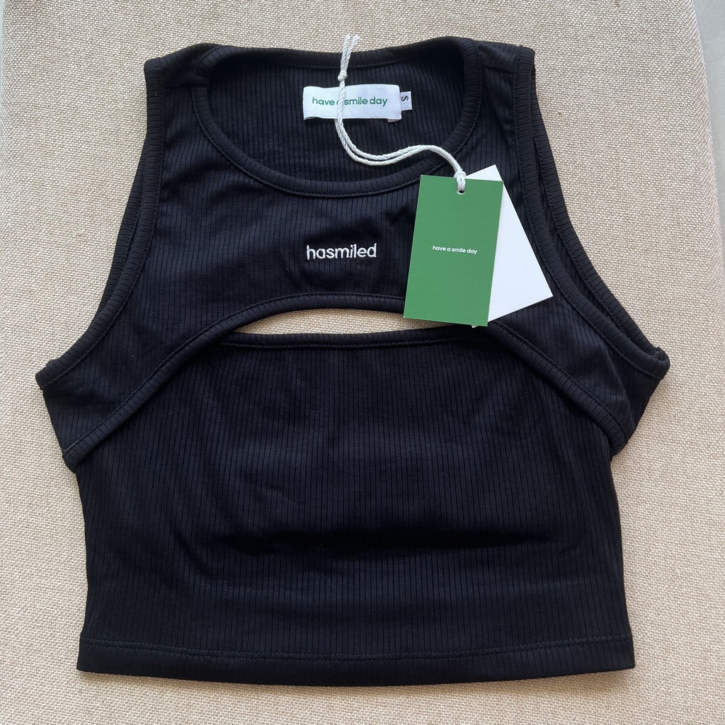 HASMILED - "HASMILED" Áo crop thun gân với hình thêu logo