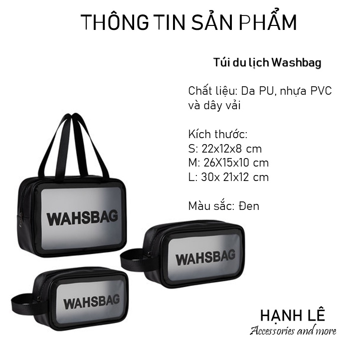 Túi washbag mỹ phẩm du lịch chống thấm nước dễ vệ sinh trong suốt chất liệu da PU đủ size đủ màu