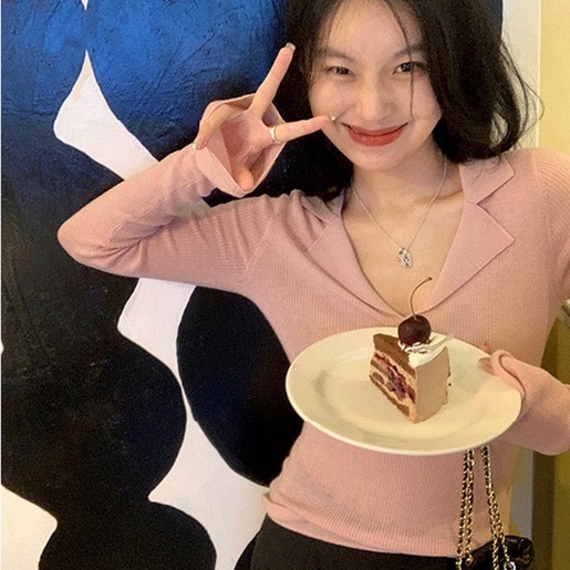 ZHELIHANGFEI Áo Sweater Dệt Kim Cổ POLO Dáng Ôm Phong Cách Hàn Quốc Thời Trang Mùa Thu Dành Cho Bạn Nữ