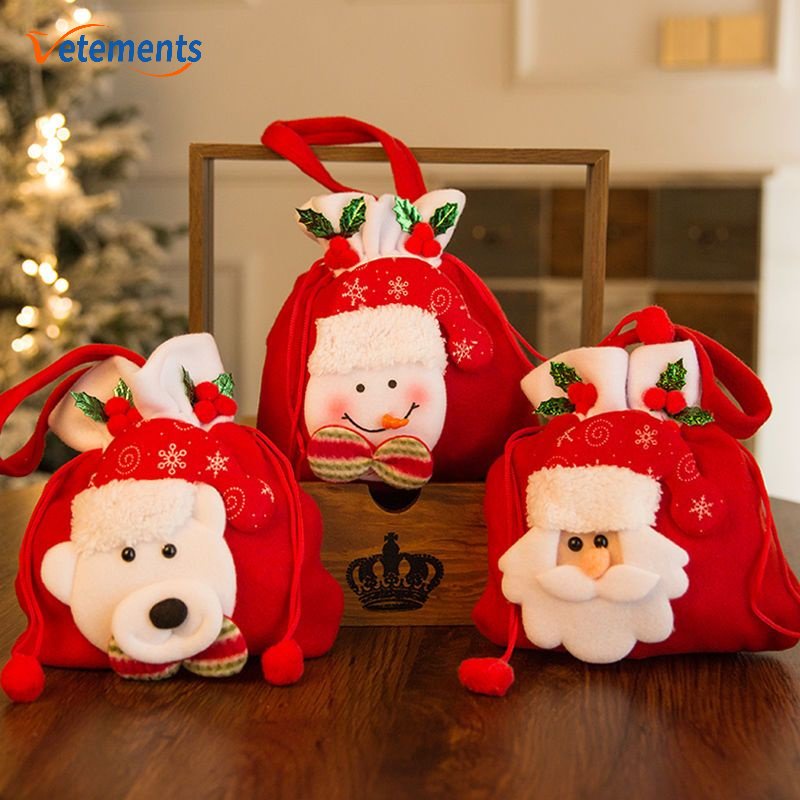Túi Vải Gói Quà Giáng Sinh Màu Đỏ Tinh Tế 4 Kiểu Dáng Tùy Chọn Họa Tiết Hươu Hoạt Hình Dễ Thương Dành Cho Trẻ Em