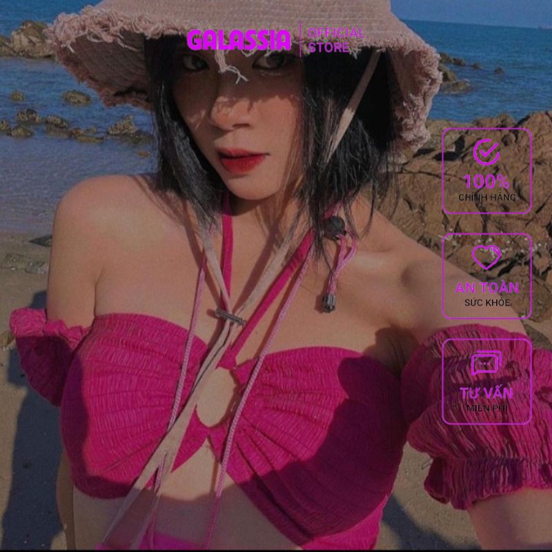 Bikini set đồ bơi 3 mảnh phối khoen thun nhún vải xốp sexy sang chãnh đi du lịch Galassia