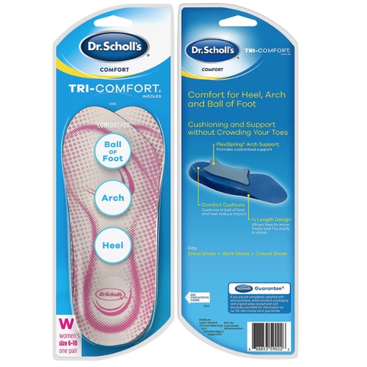 Lót giày Tri Comfort của dr.Scholl's dành cho gót chân, hỗ trợ vòm và bóng bàn chân với đệm nhắm mục tiêu, size nữ 36-41