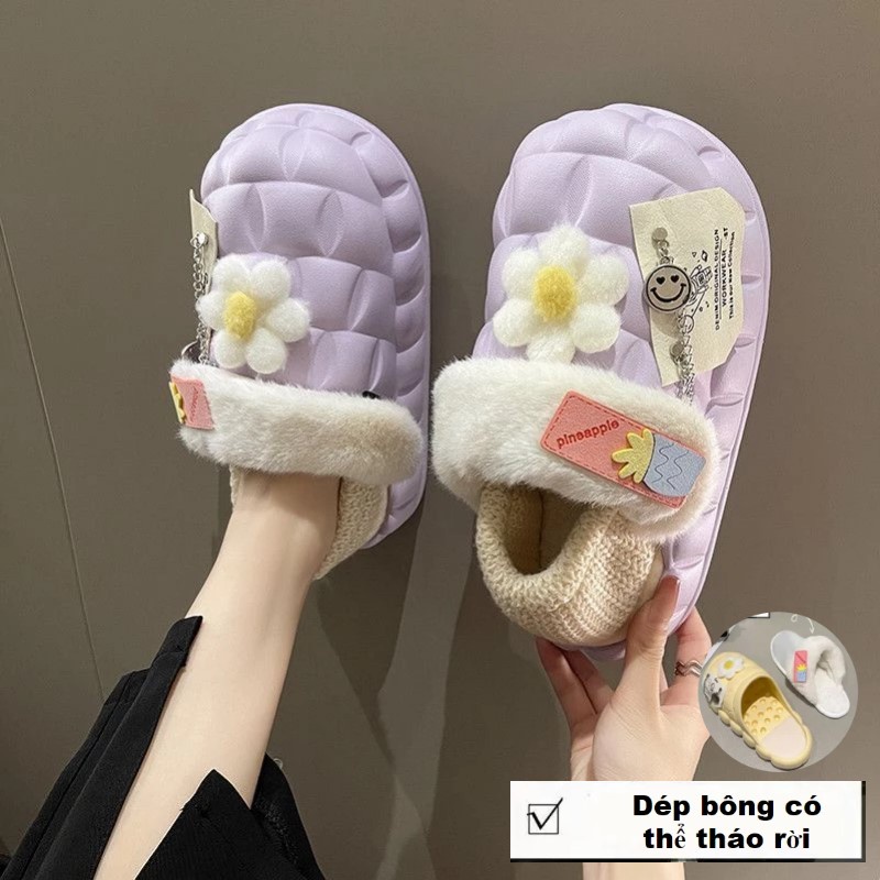 🎀Dép bông chống thấm nước có thể tháo rời giặt Dép Bông Đi Trong Nhà Thiết Kế Dễ Thương Thời Trang Mùa Thu Đông 2022 Dành Cho Nữ