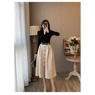 Chân váy da lộn dáng xoè dài 70cm khoá sau kèm bell hot trend