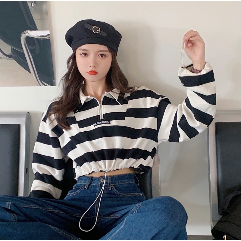 Áo Sweater Dáng Rộng Kẻ Sọc Kiểu Hàn Quốc Thời Trang Mùa Thu 2022 Cho Nữ