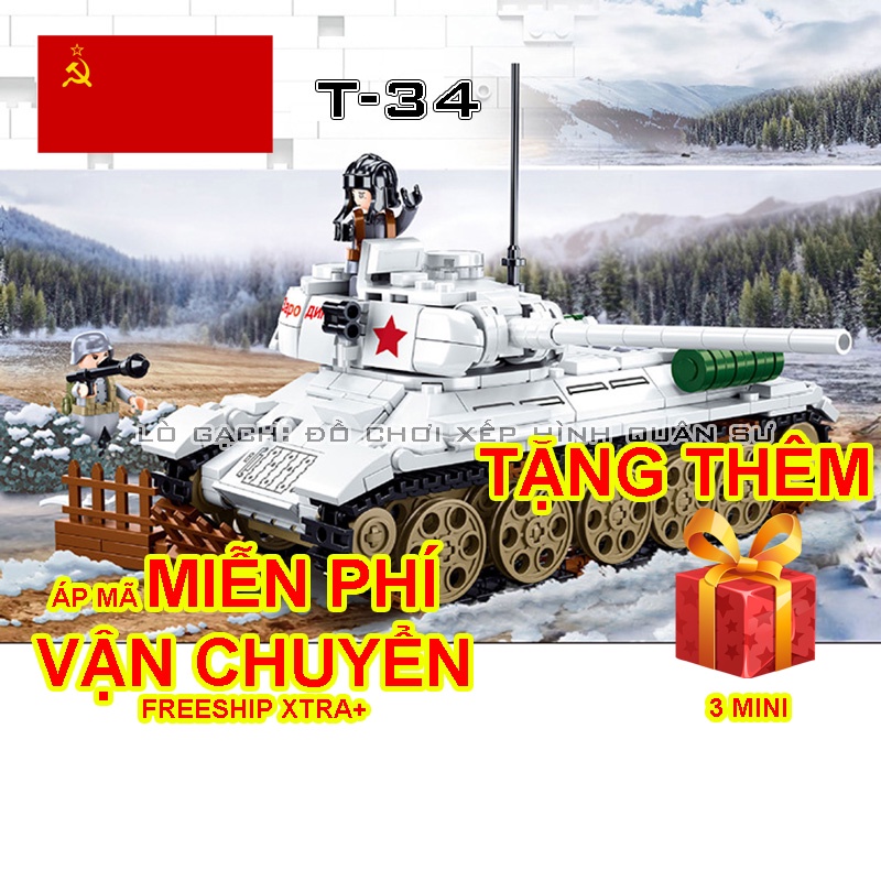 Lego Xe tăng T34 Quân đội Liên Xô sơn ngụy trang mùa đông Thế chiến 2 518 chi tiết