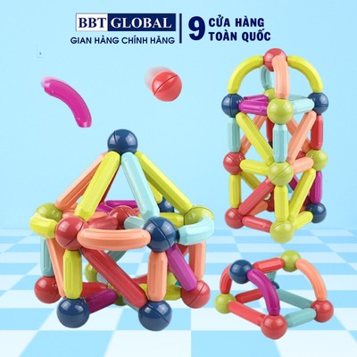 Tặng hộp đựng -Đồ chơi xếp hình nam châm BBT GLOBAL thông minh 90 chi tiết cho bé