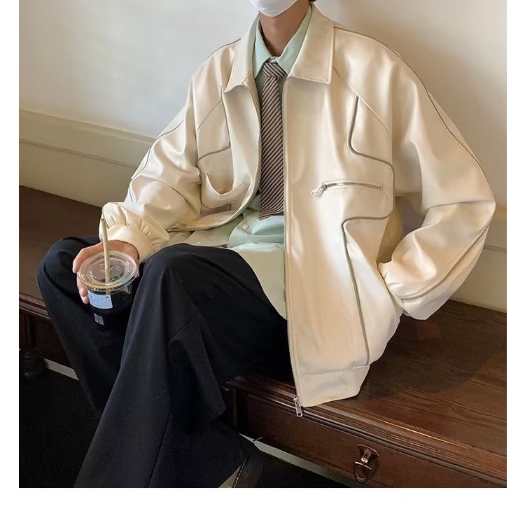 Áo khoác da thời trang cổ điển màu đen cho nam khi chạy xe máy / xe đạp