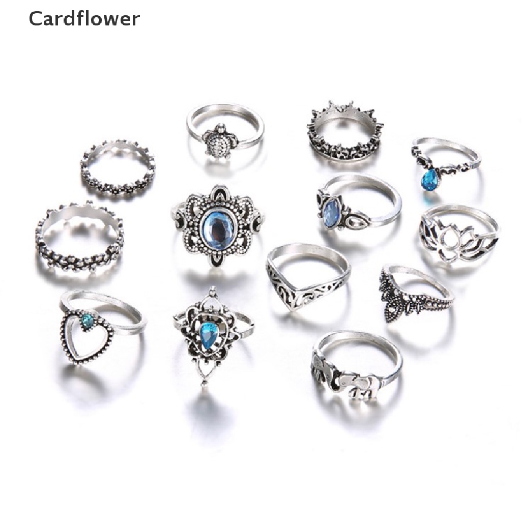 < Cardflower > Bộ 13 Nhẫn Thời Trang Boho Dainty Bohemian Đi Tiệc Trang Sức Ngôi Sao Đá Quý Đang Giảm Giá