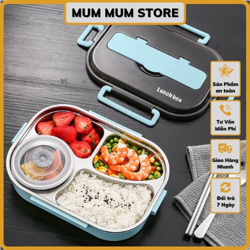Hộp cơm văn phòng + Túi giữ nhiệt - Kèm bộ đũa thìa  và bát canh inox 304