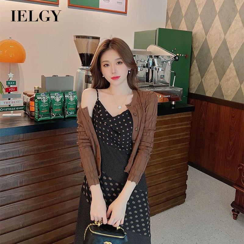 IELGY  Áo Khoác cardigan Dệt Kim Mỏng Chống Nắng Phong Cách retro Cho Nữ