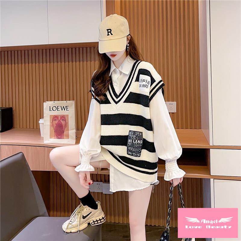 [Hàng Có Sẵn Bán Chạy] ~ Áo Sơ Mi Dệt Kim Không Tay Cổ Chữ V Tươi Trẻ Nhỏ Nhắn Cho Nữ