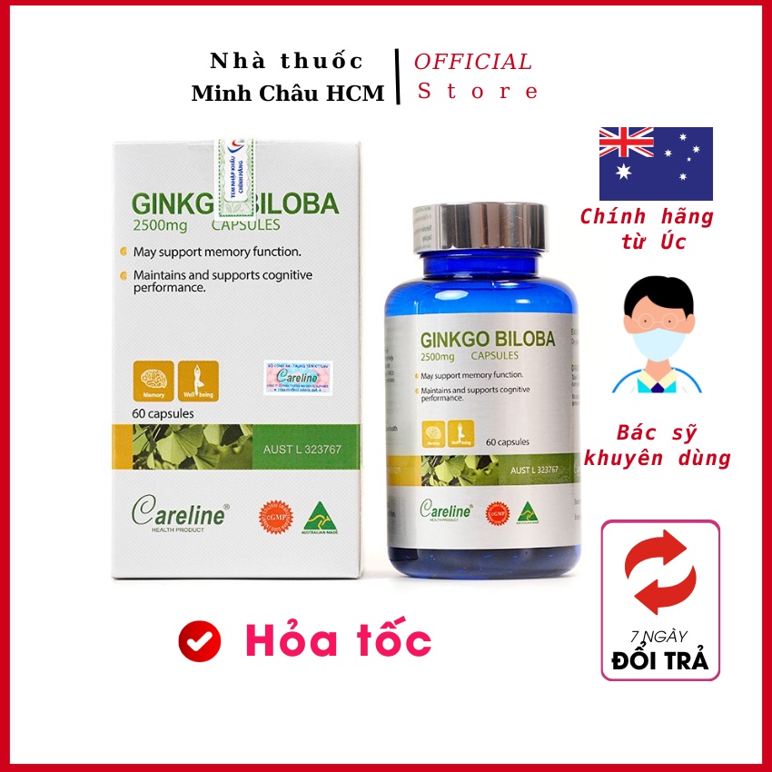 Ginkgo biloba 2000 mg, viên uống bổ não nhập khẩu chính hãng Úc Careline 60 viên