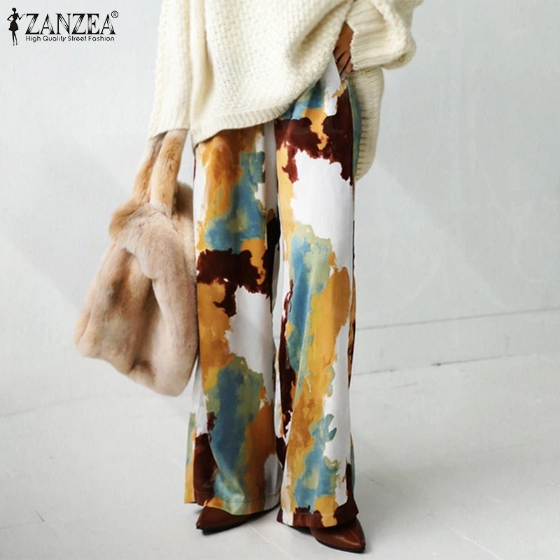 Quần dài ZANZEA ống rộng họa tiết rằn ri thời trang dành cho nữ