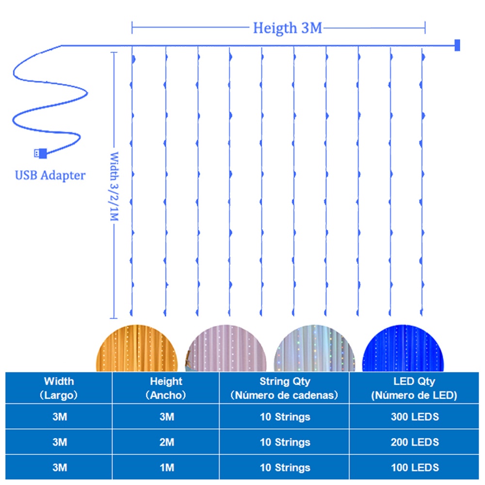 welpur Rèm đèn LED 300 bóng với 8 chế độ tùy chỉnh để trang trí phòng ngủ / tiệc cưới | BigBuy360 - bigbuy360.vn