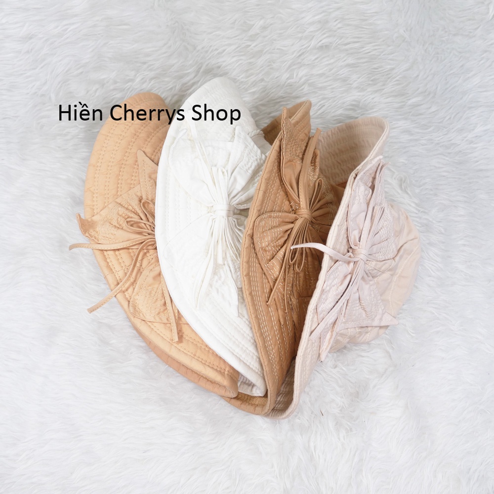 Nón bo vành rộng 7cm mũ tai bèo vành tròn gắn nơ rích rắc- Chất liệu cotton cao cấp của AT phù hợp cho các bạn nữ.