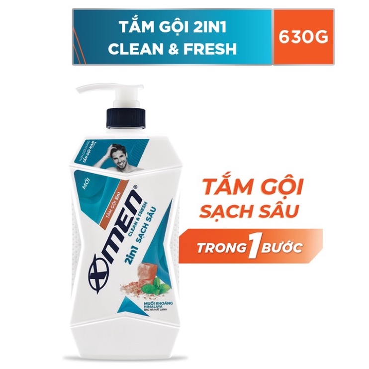 TẮM GỘI XMEN CLEAN &amp; FRESH 2 IN 1 SẠCH SÂU 630G MUỐI KHOÁNG HIMALAYA