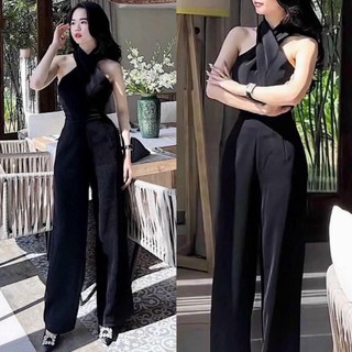 Jumpsuit nữ chất umi cổ chéo ống rộng hở lưng thời trang kiểu cách đi chơi, đi dự tiệc hoặc công sở