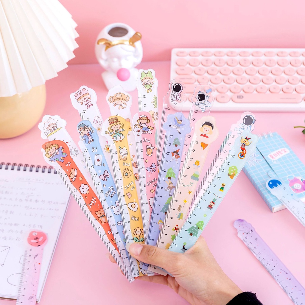 Thước kẻ MICA hình cô gái Nhật đội mũ 15cm 🍀Clovershop68 🍀