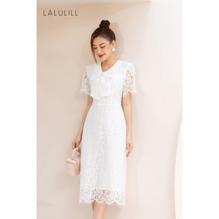 Đầm ren dáng A cổ cách điệu phối nơ Thời trang LALULILL có lót trong dày dặn LDL225890