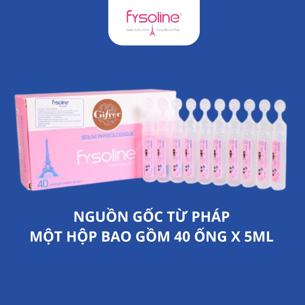 Nước muối sinh lý Fysoline nhập khẩu Pháp vệ sinh mắt, mũi, miệng cho bé (Hộp hồng 40 ống x5ml)