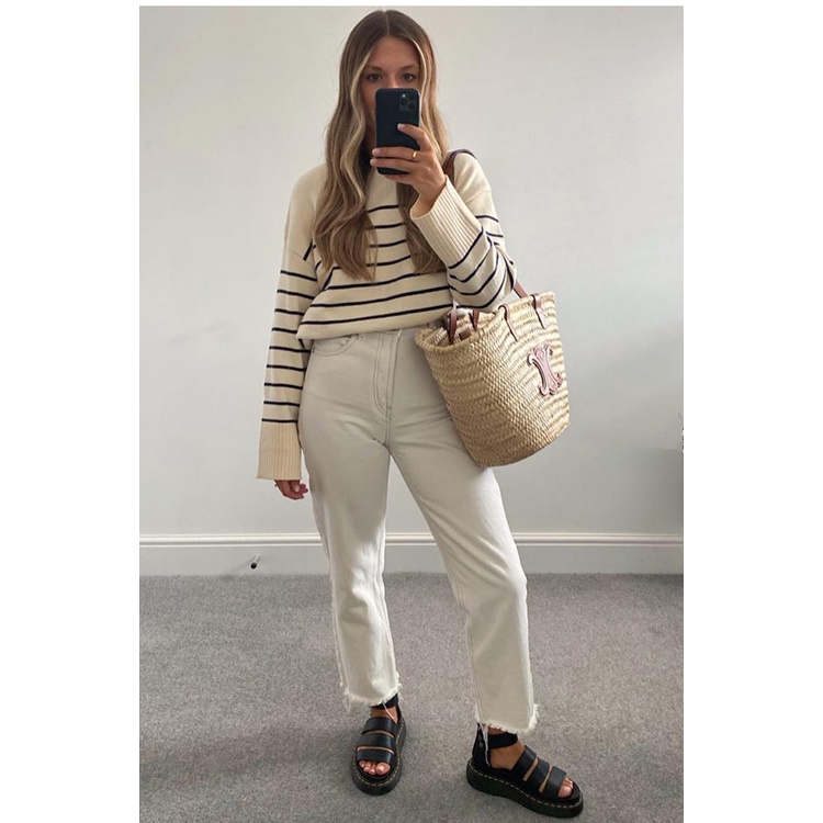 ÁO LEN DỆT KIM KẺ NGANG MÀU KEM KẺ ĐEN - 3519/126