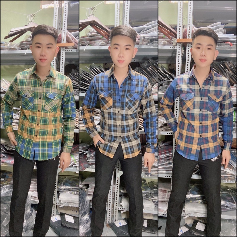 Áo sơ mi nam bbr dài tay loang màu kẻ sọc caro nhiều màu thấm hút mồ hôi