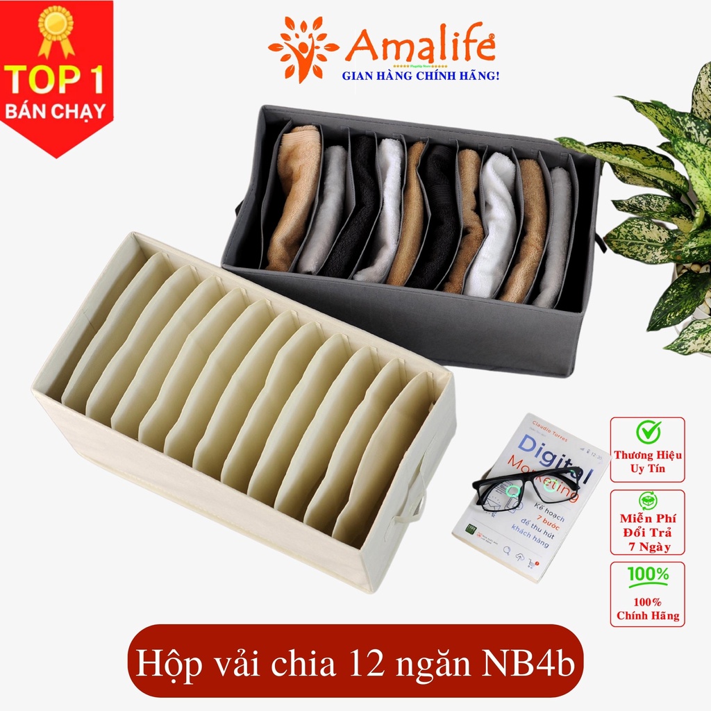 Hộp vải đựng đồ chia ngăn HQ4 - Hộp đựng quần áo chia 9 ngăn, 12 ngăn gấp gọn chính hãng Amalife