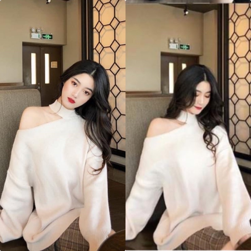 Áo Khoét Vai Bo Len Tăm Siêu Xinh