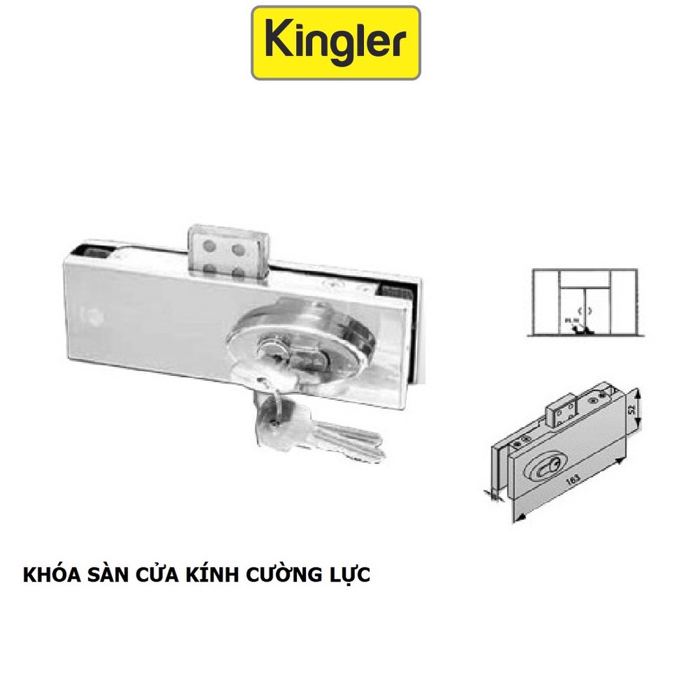 Khóa Sàn - Kingler, Lắp Cho Cửa Kính Cường Lực 10 - 12 ly, Loại 2 Đầu Chìa, Cửa Kính Cường Lực Khóa Gắn Sàn, 3701