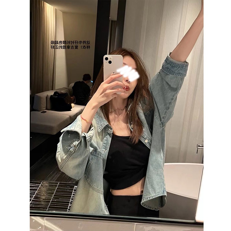 Sr Áo Khoác Denim Mỏng Dáng Rộng Thời Trang Mùa Thu 2022 Phong Cách Mới Cho Nữ